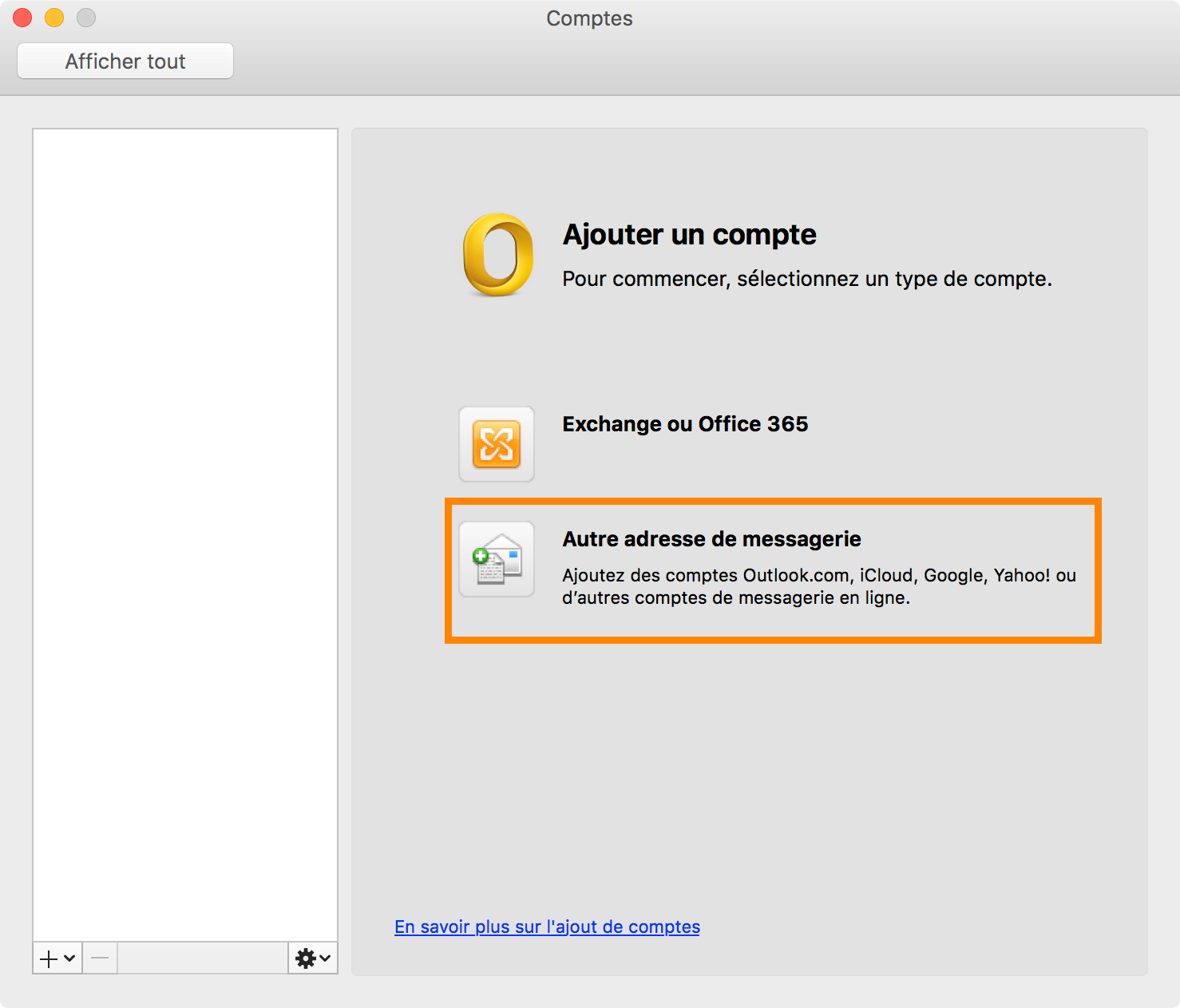 Mac Outlook 2011 : Ajouter un compte