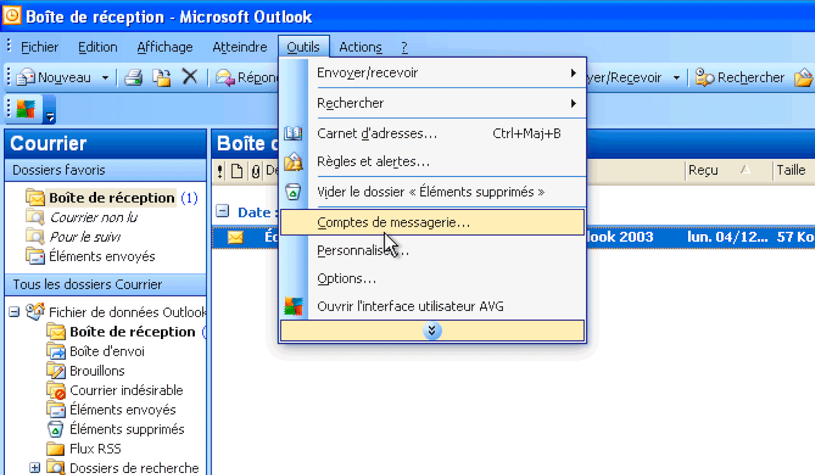 Outlook 2003 : Paramètres du compte