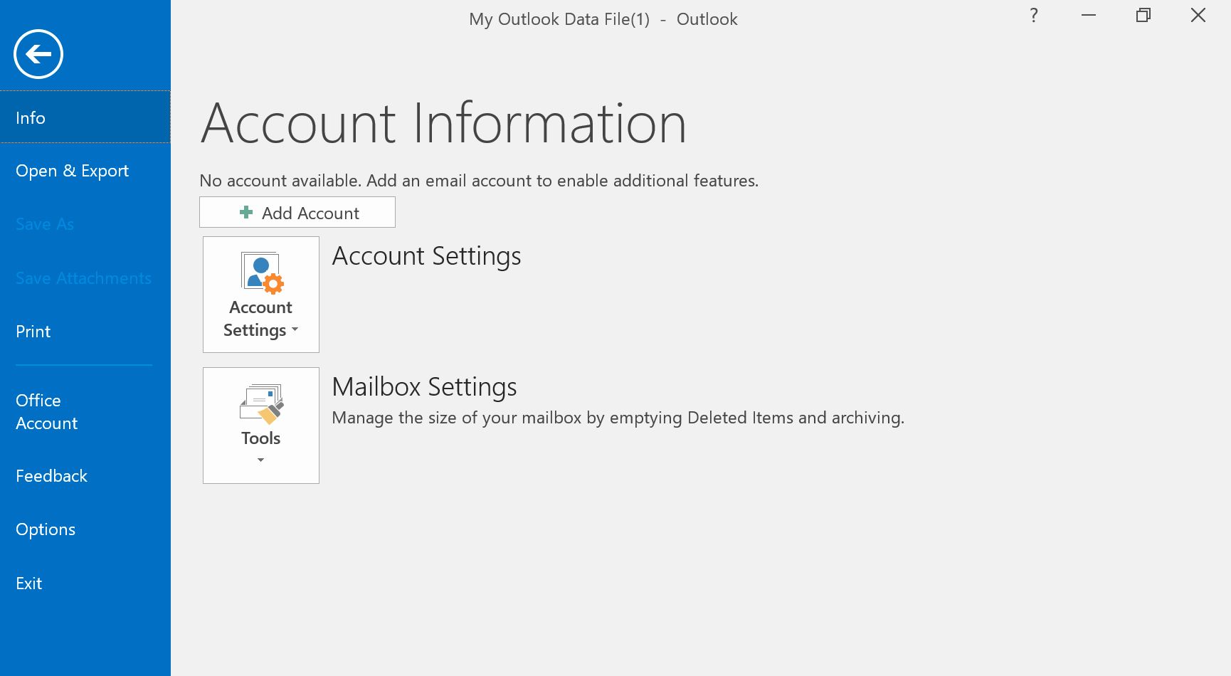 Windows : Outlook 2016 - Add Account