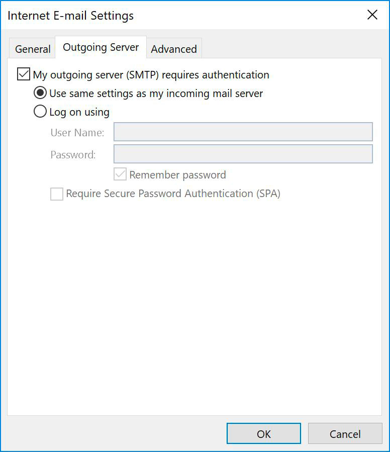 Windows : Outlook 2013 - SMTP Authentication