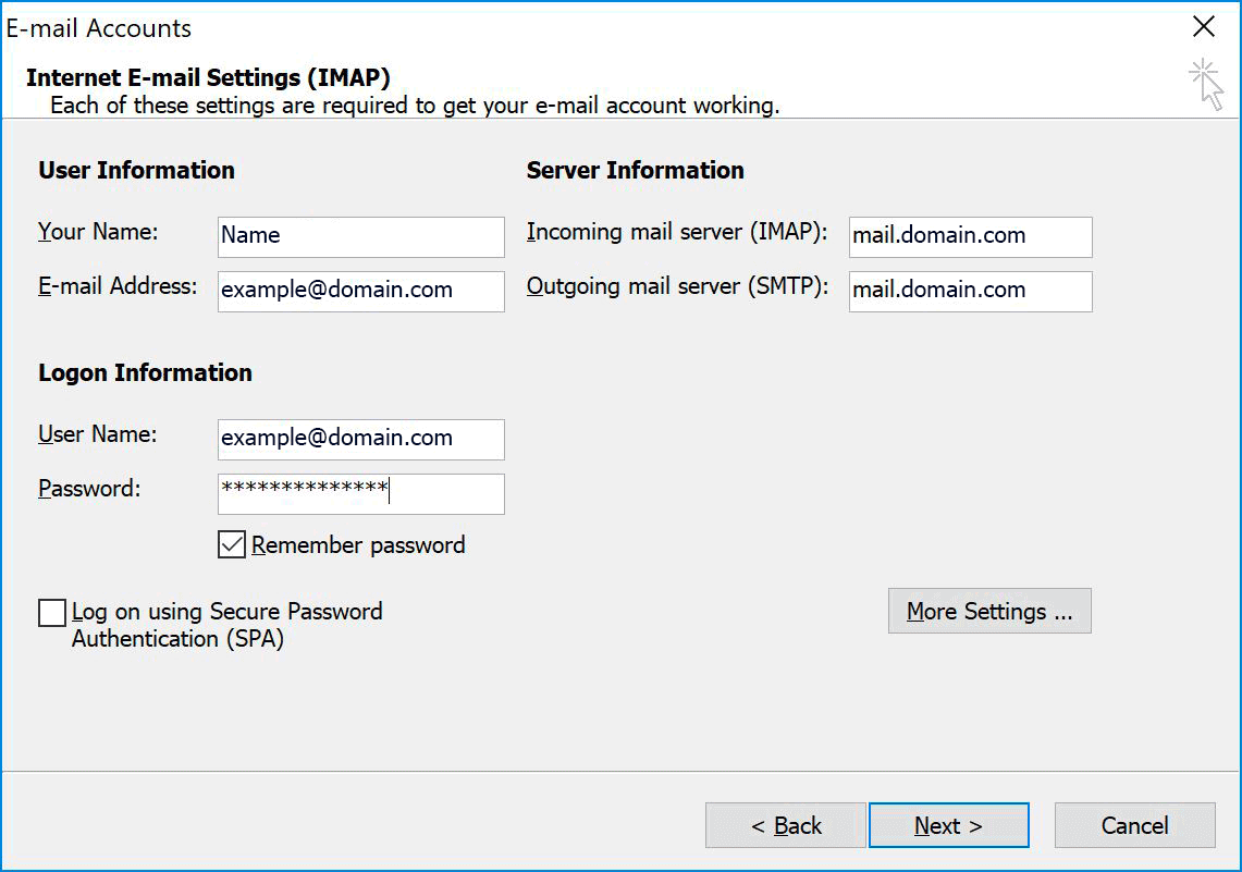 Windows : Outlook 2003 - Account Settings