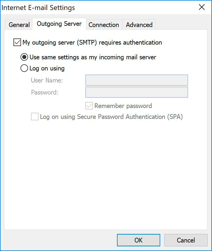 Windows : Outlook 2003 - SMTP Authentication