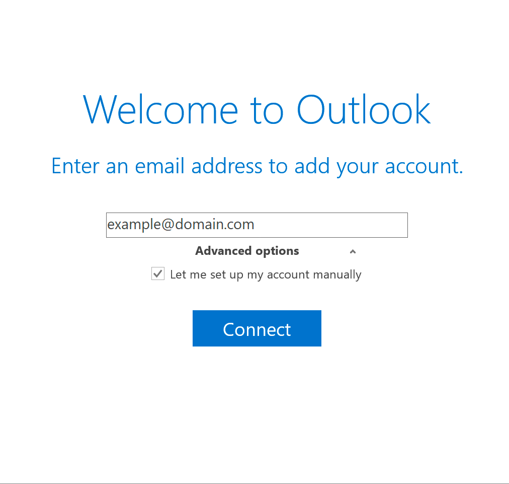 Windows : Outlook 2016 - Manual Setup