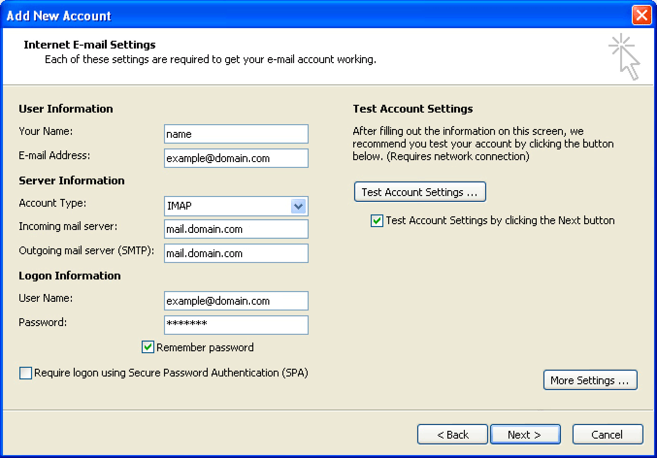 Windows : Outlook 2010 - Account Settings