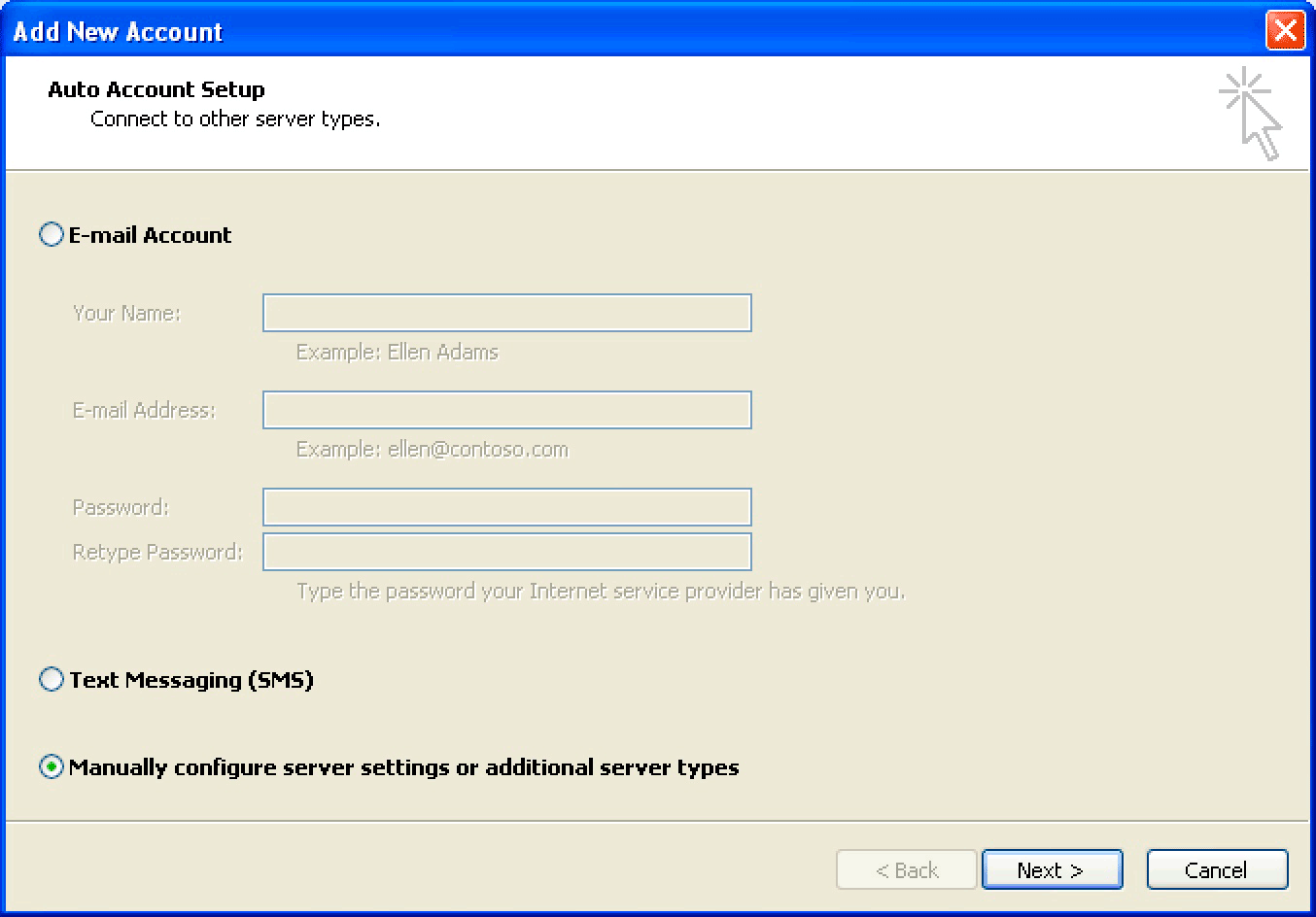 Windows : Outlook 2010 - Manual Setup