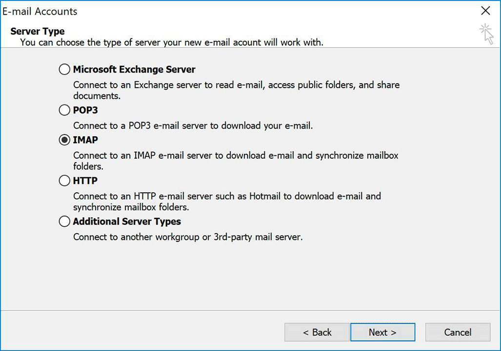 Windows : Outlook 2003 - Account Type
