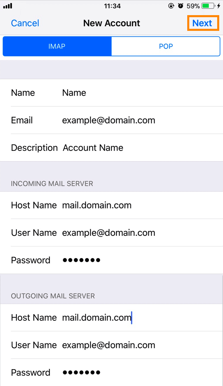 iPhone : iOS 11 - E-mail Account Settings