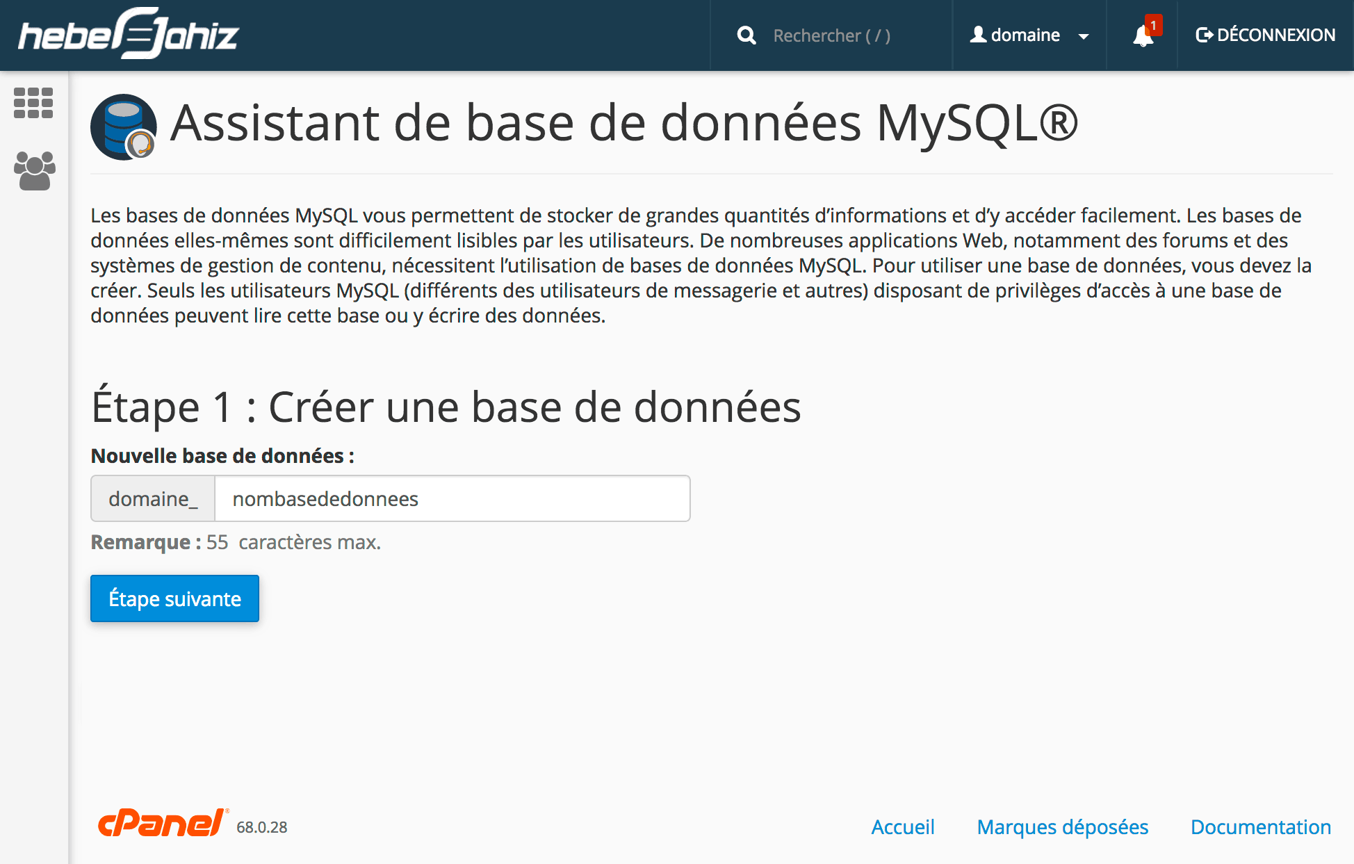 cPanel: Création BDD MySQL