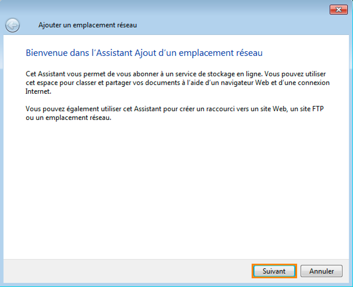 Configuration Web Disk sur Windows : Assistant