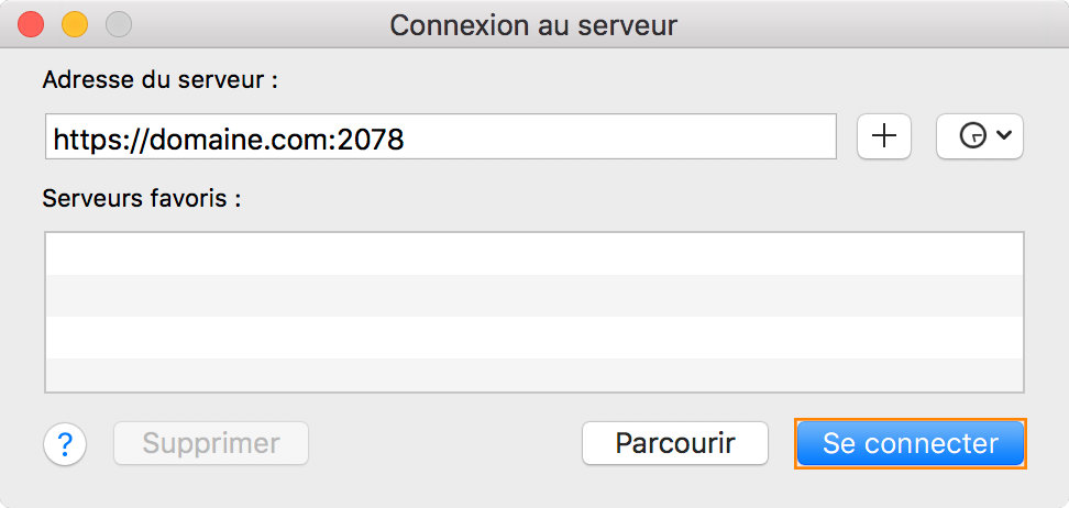 Configuration Web Disk sur Mac : URL du compte