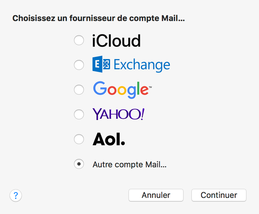 MacOS Mail : Type de compte