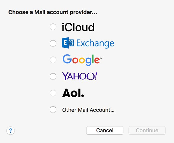 MacOS Mail : Account Provider