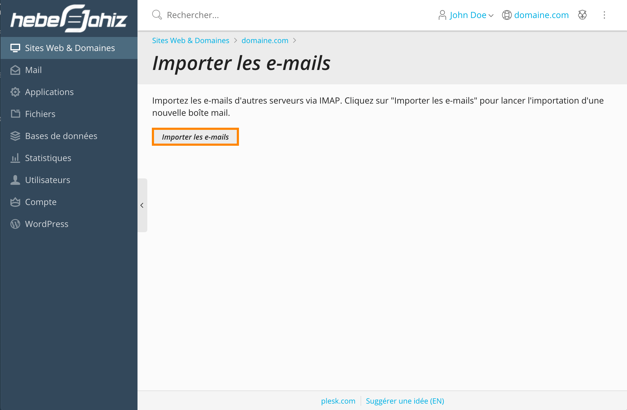 Plesk : Importer E-mails