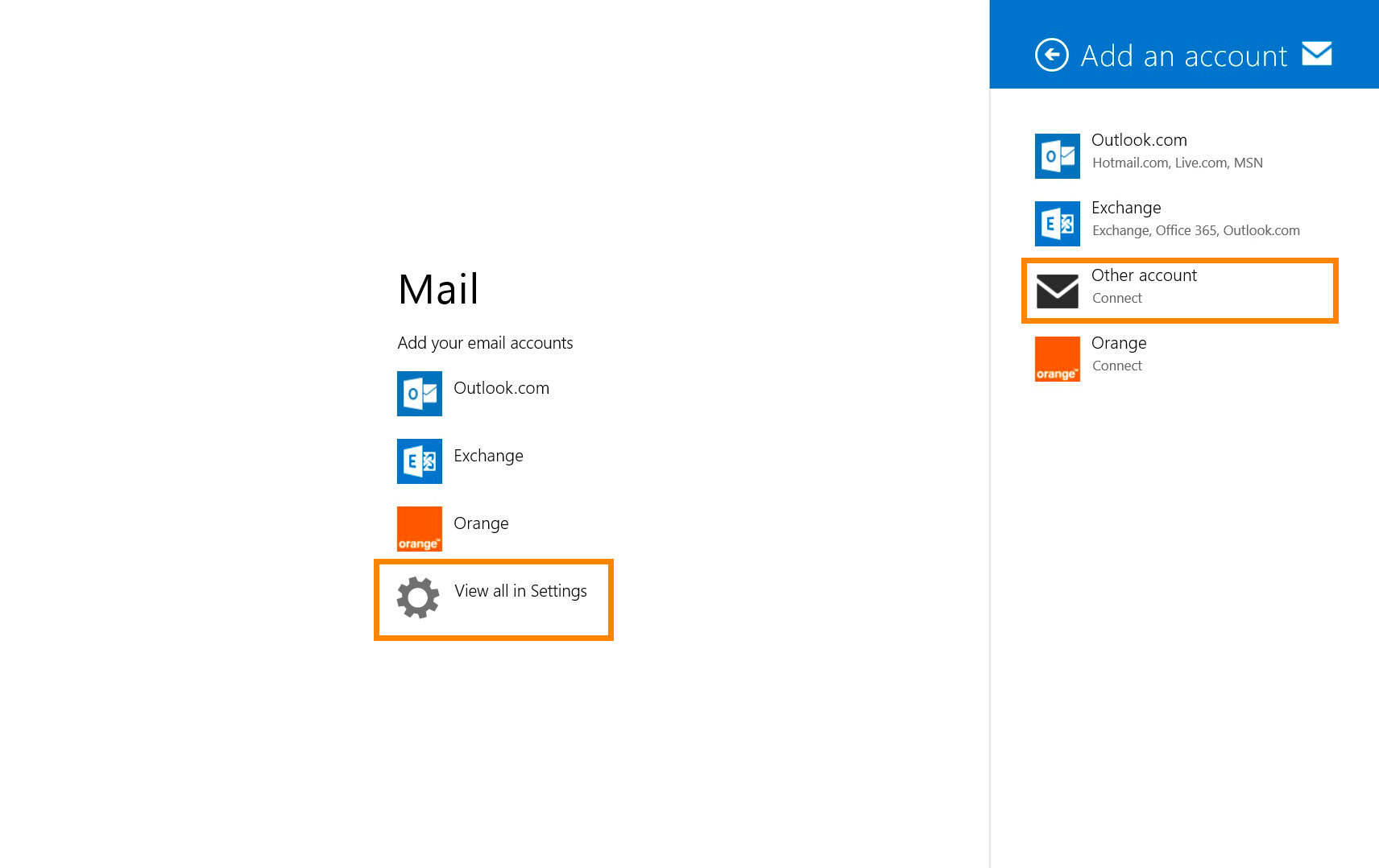 Windows 8 Mail : Add Account