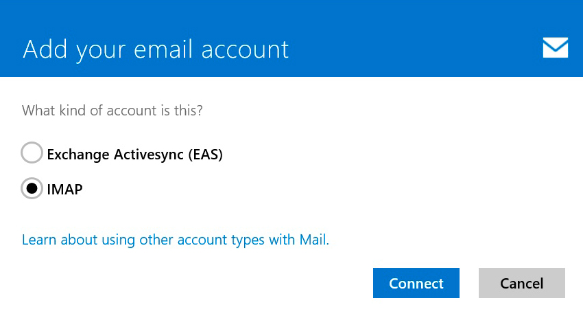 Windows 10 Mail : Account Type IMAP