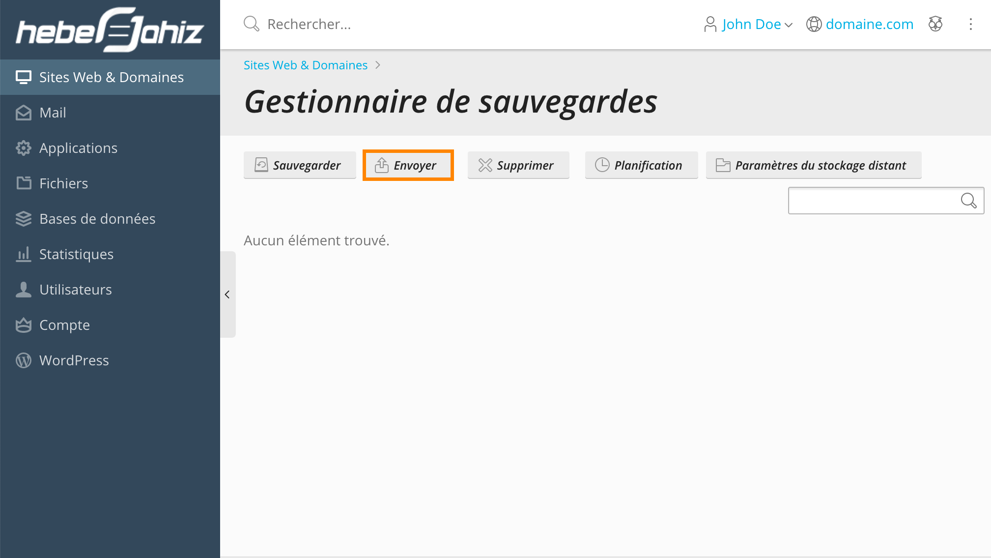 Plesk : Restauration depuis un fichier local