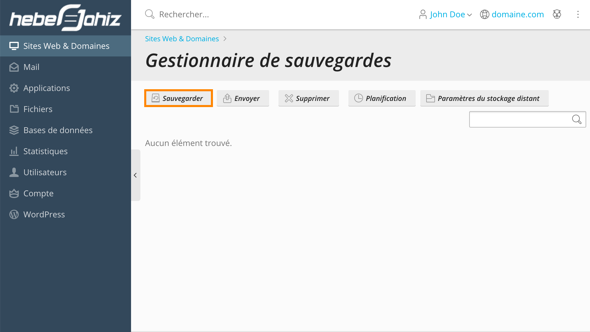 Plesk : Nouvelle sauvegarde