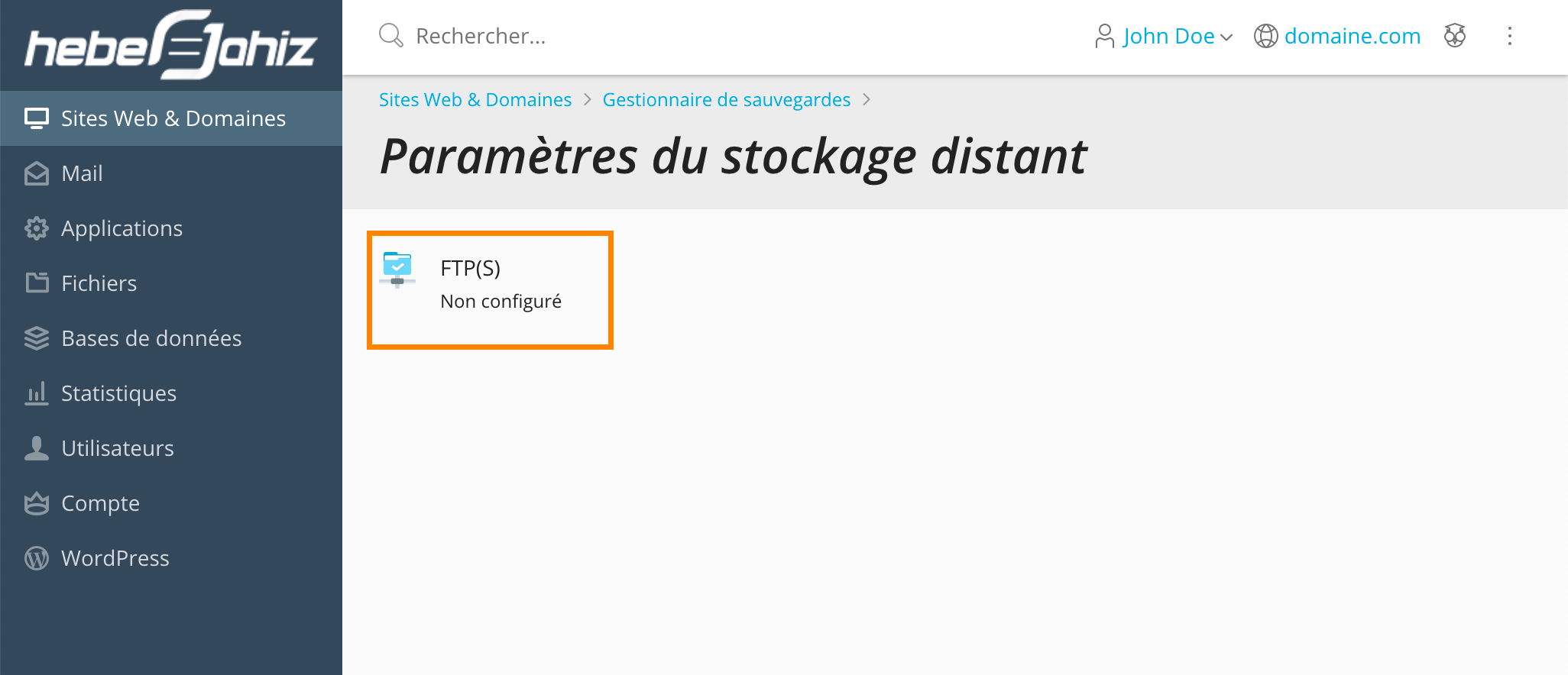 Plesk : Compte FTP pour stockage distant