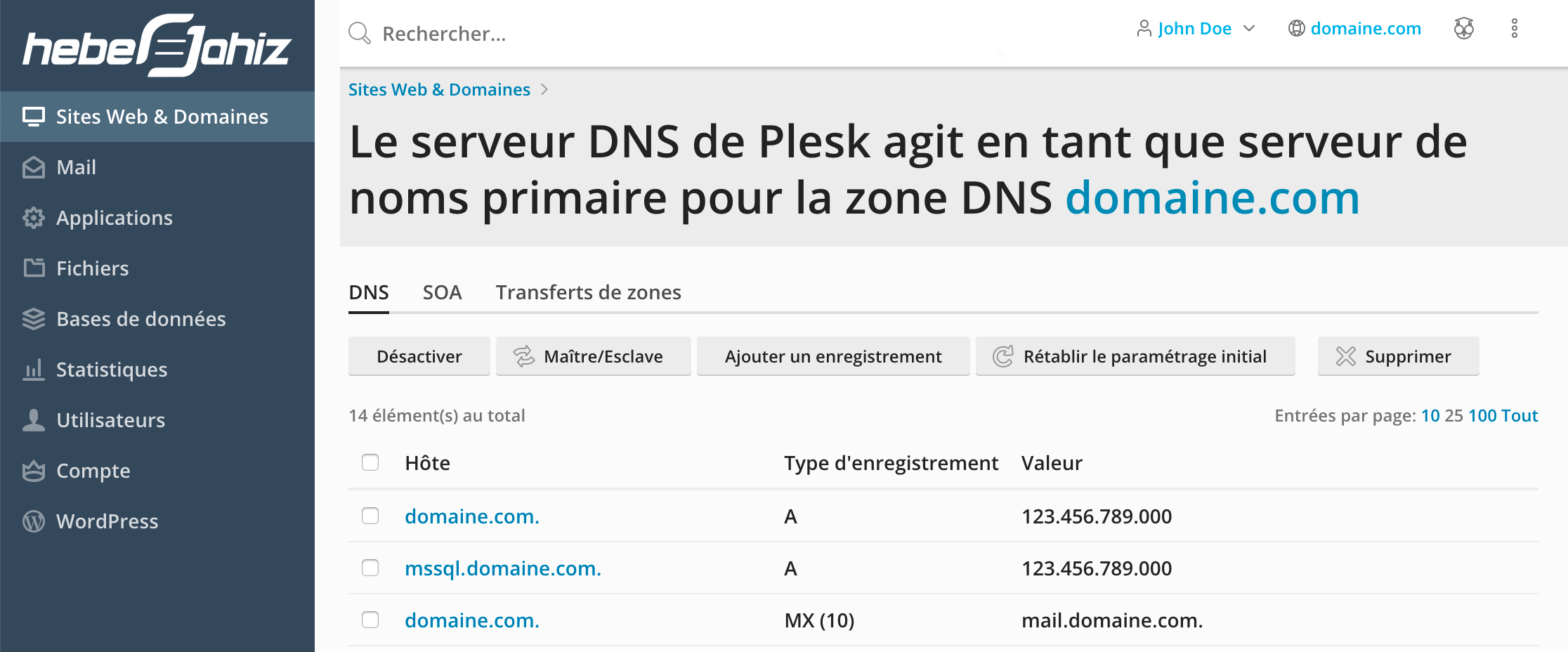Plesk : Zone DNS