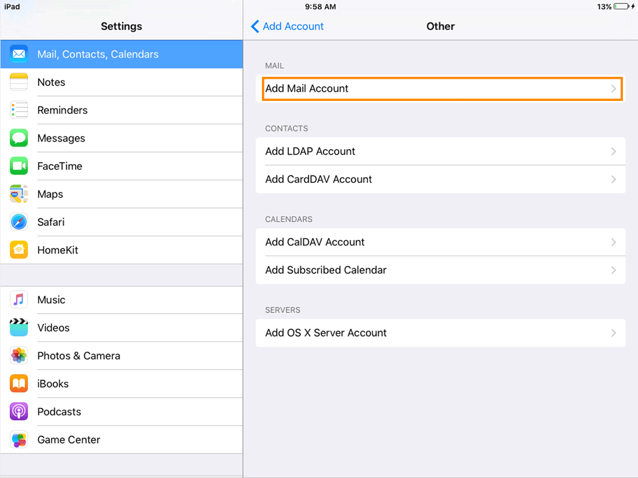 iPad : Add Mail Account