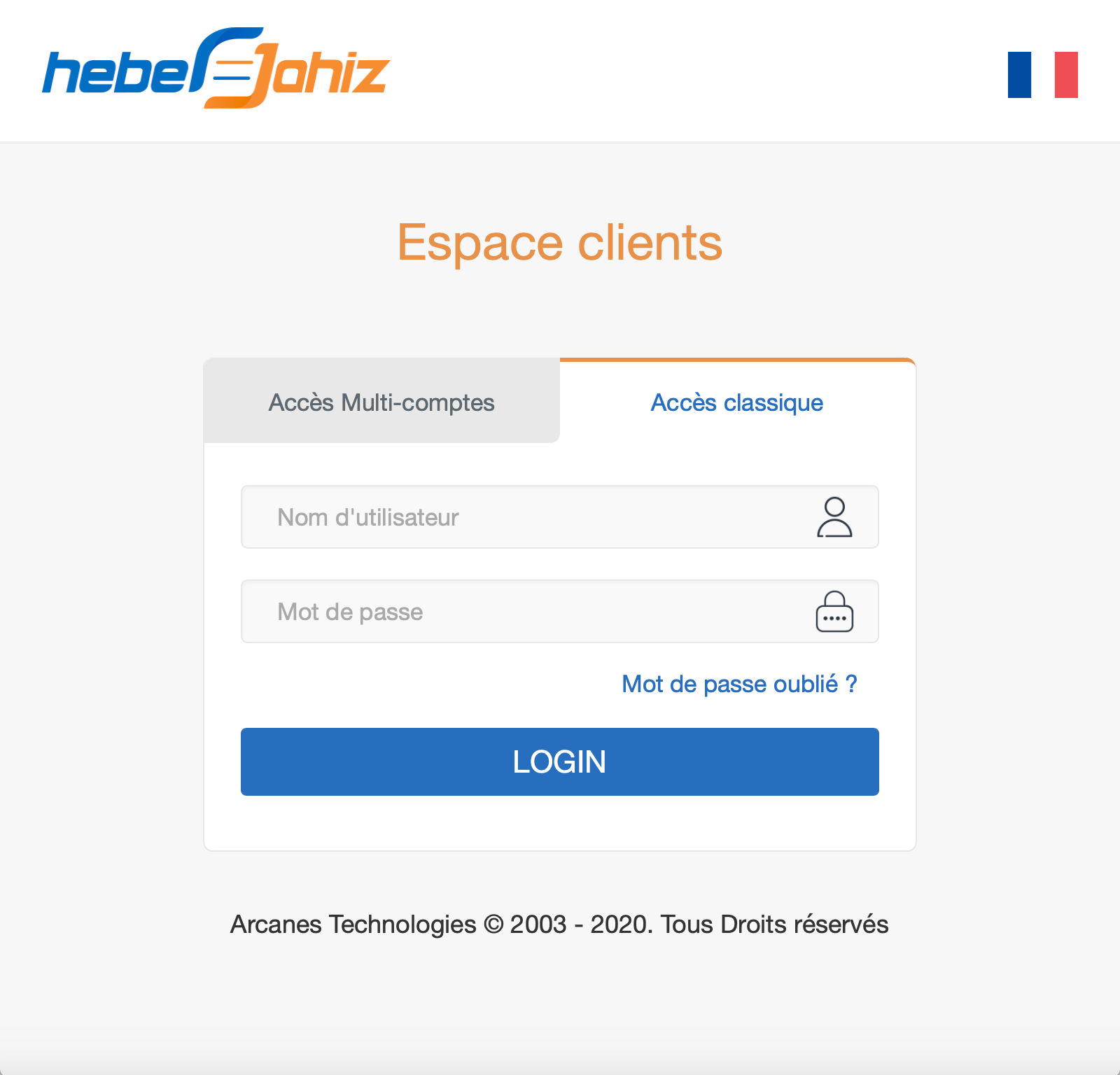 Heberjahiz : Espace Clients - Connexion