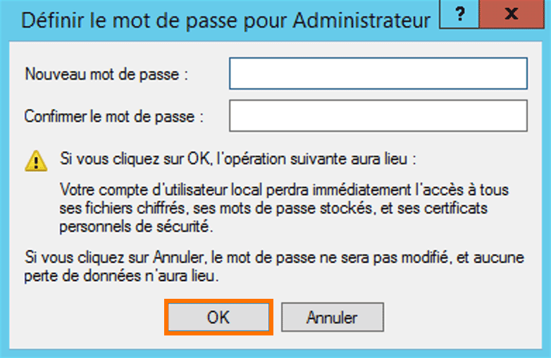 Windows Server : Nouveau mot de passe