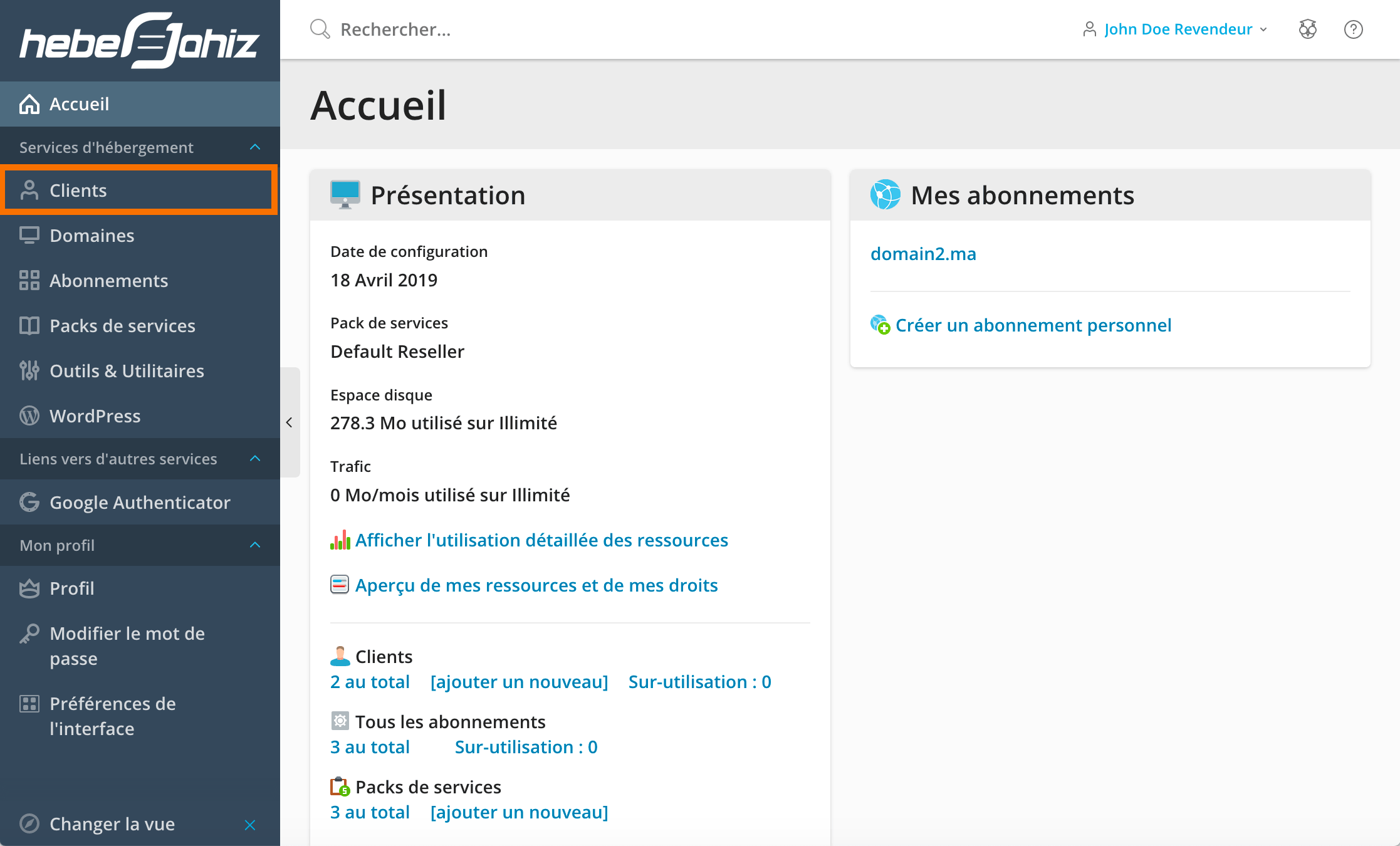 Plesk : Revendeurs - Clients