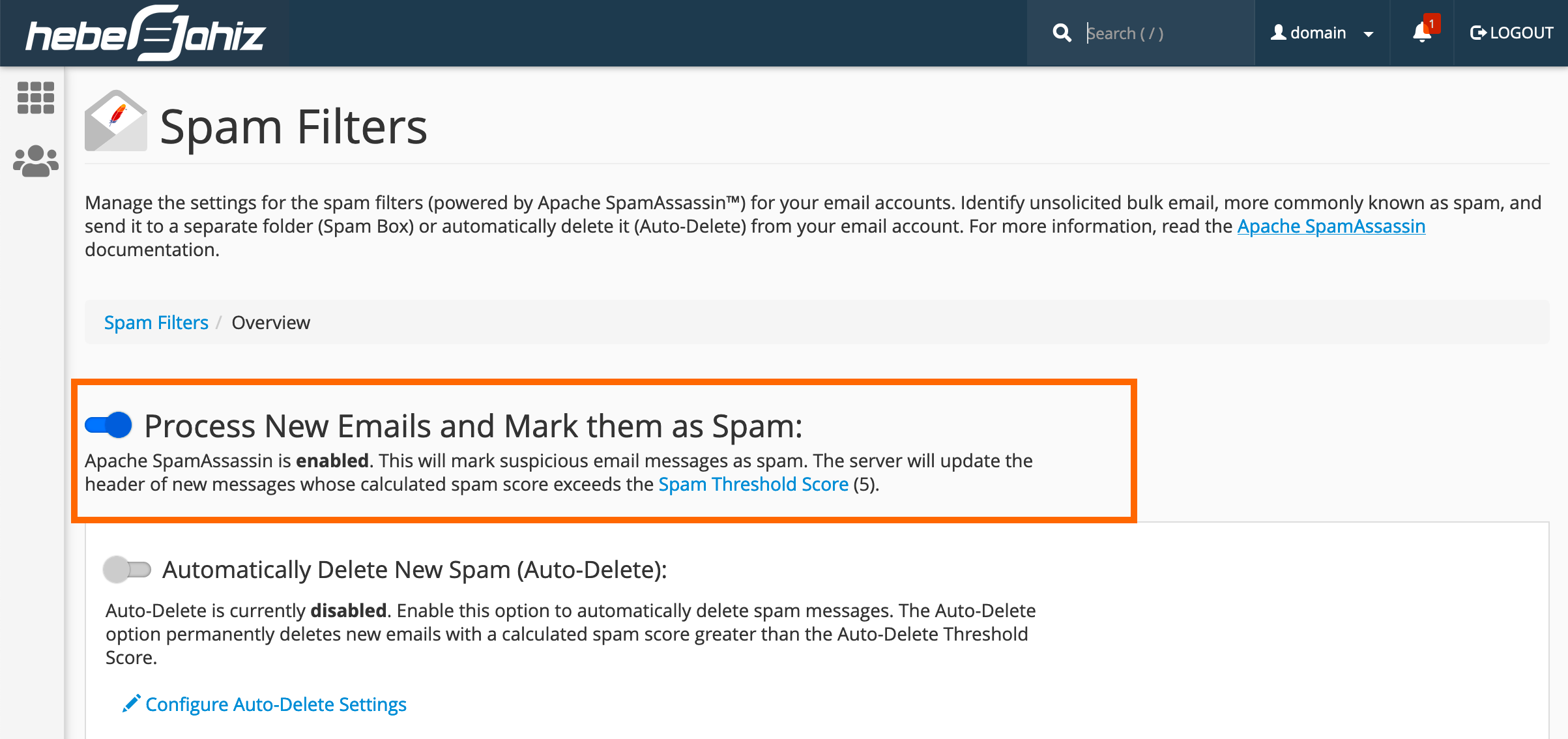 cPanel : Enable Spam Filter