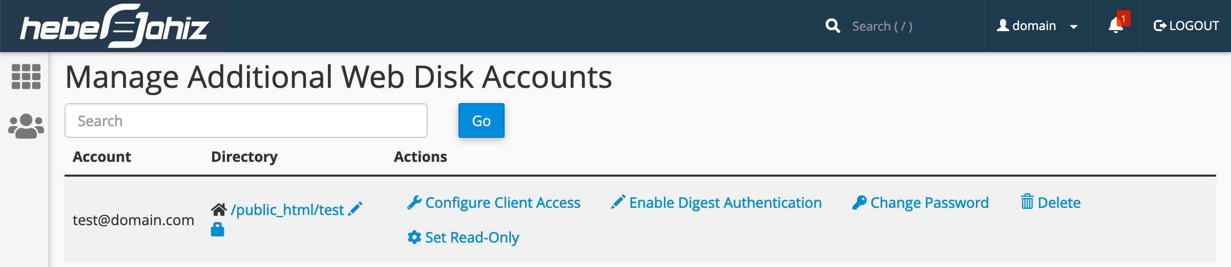 cPanel : Manage Additional Web Disk Account
