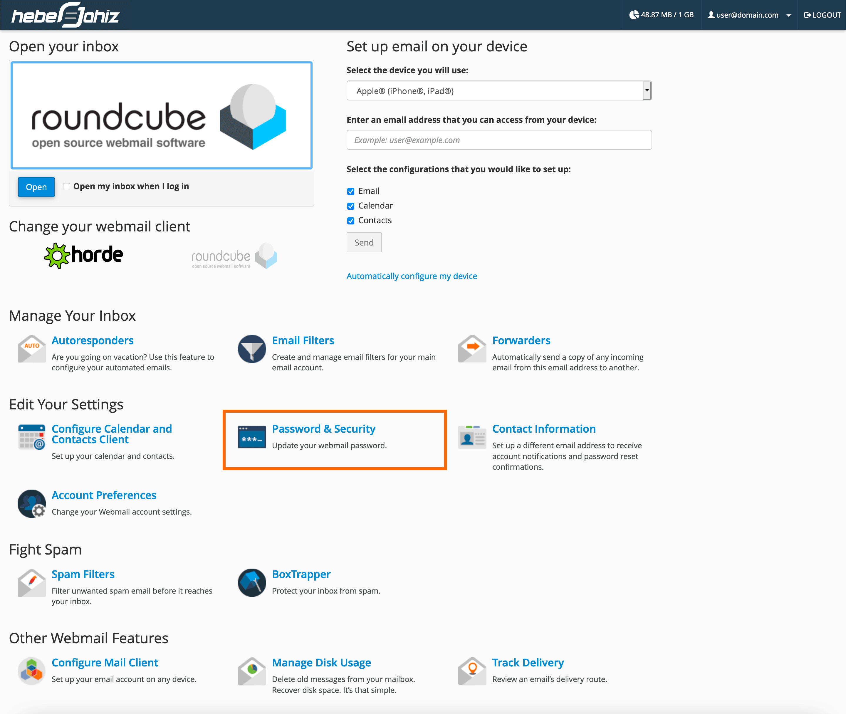 Webmail : Password & Security