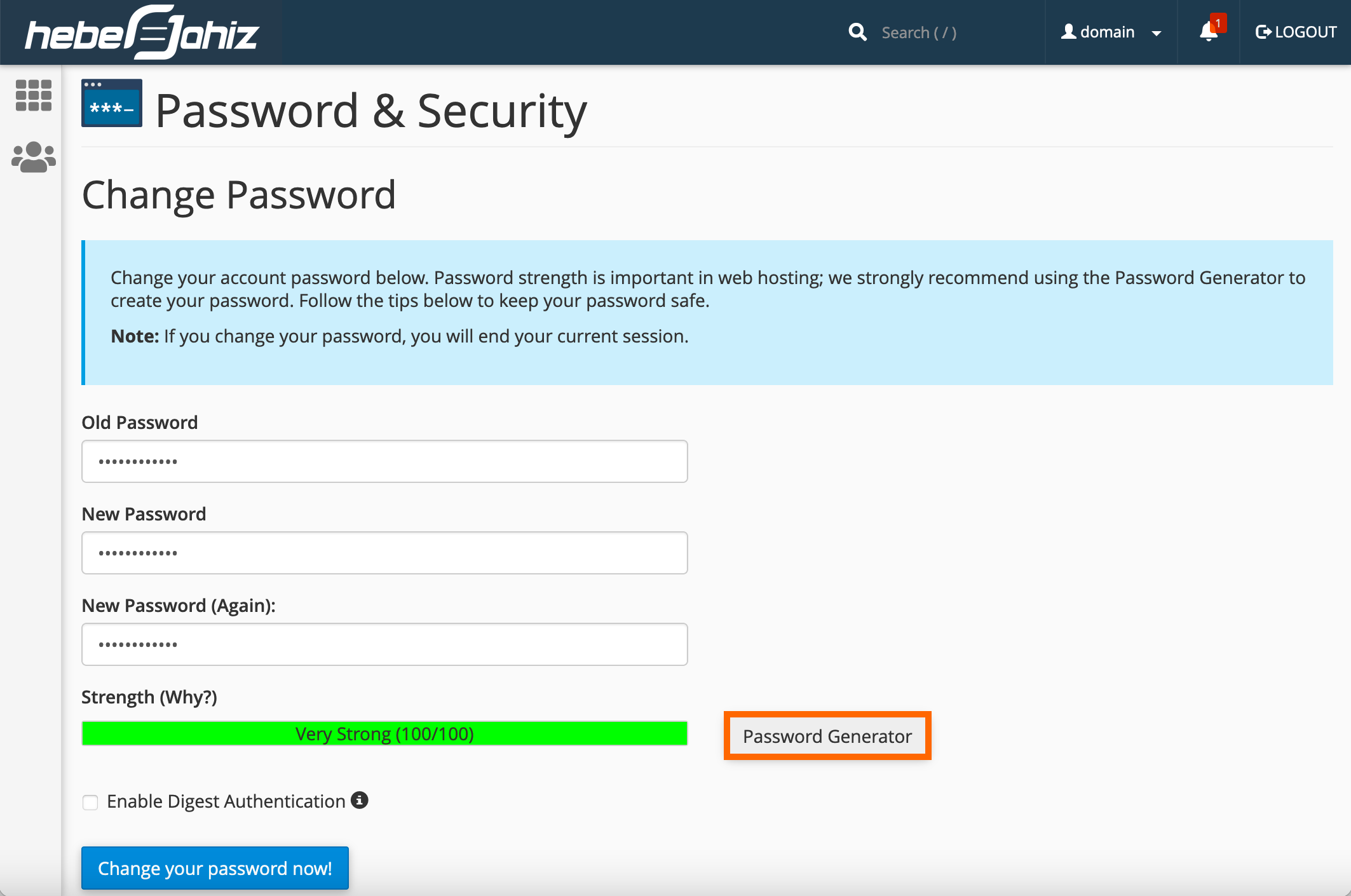 cPanel : Password Change