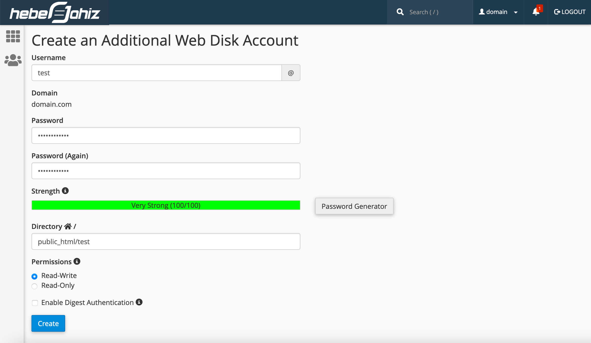 cPanel : Create Additional Web Disk Account