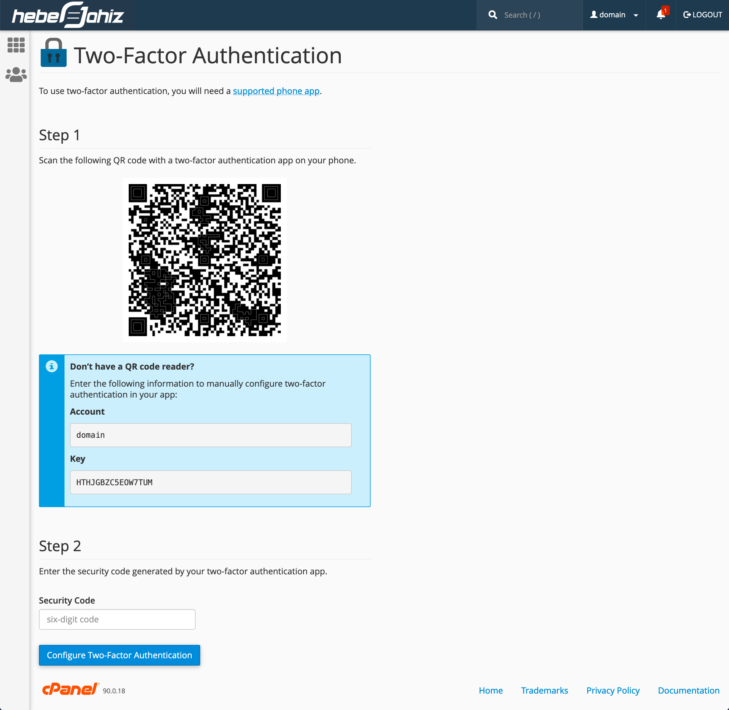 cPanel : Validate Two-Factor Authentication