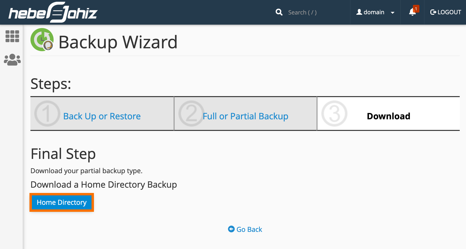 cPanel : Backup Home Directory