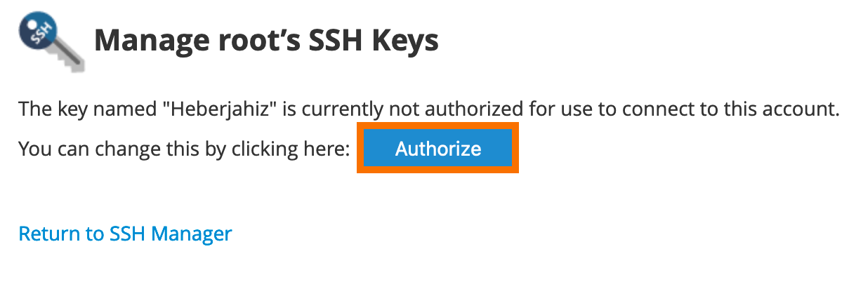 WHM : Authorize SSH Key