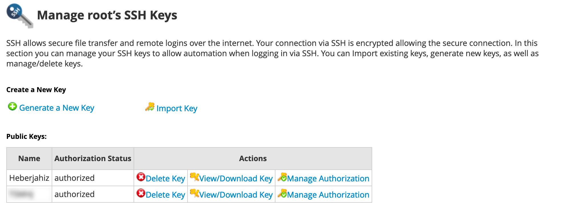 WHM : SSH Key Authorized