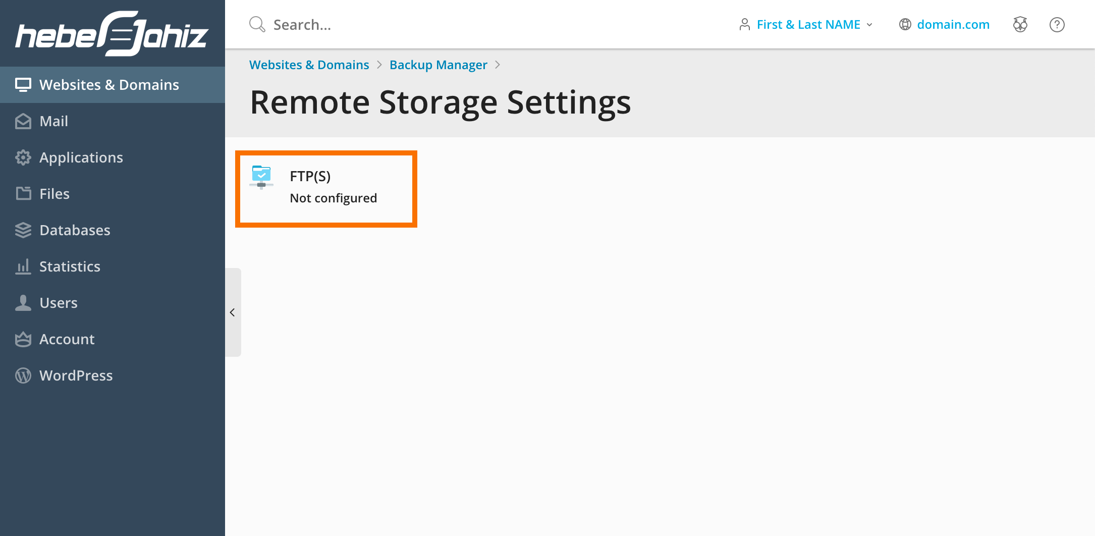 Plesk : FTP Remote Storage