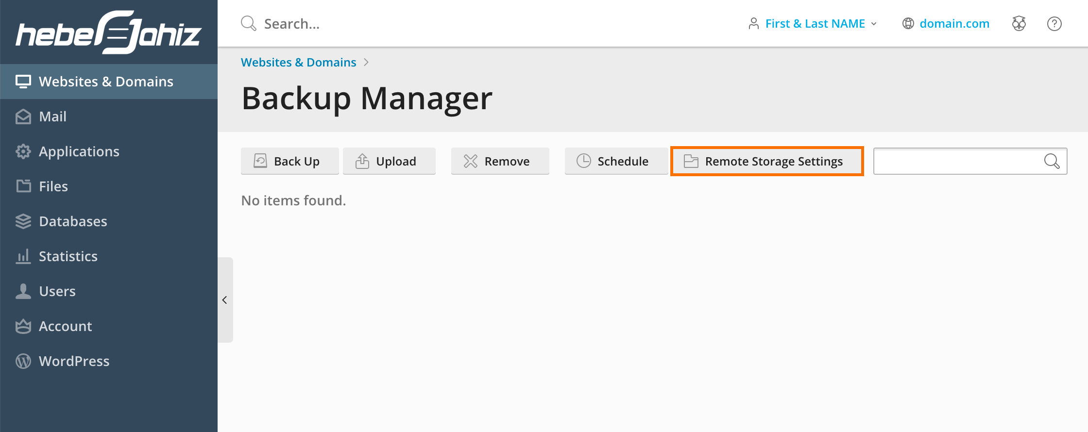 Plesk : Remote Storage Backup