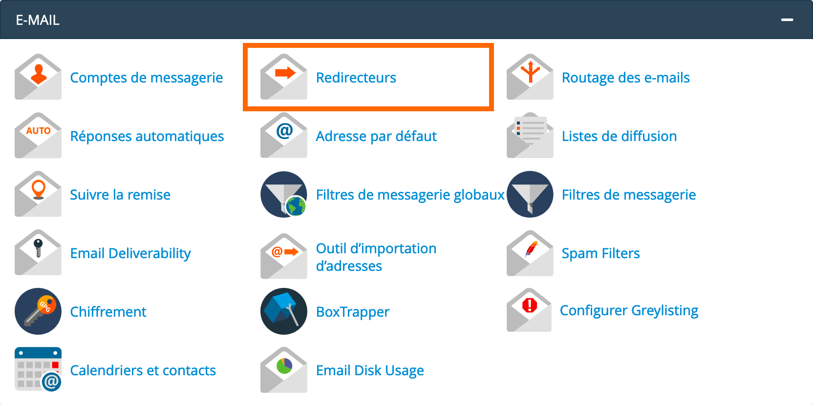 cPanel - E-Mail Redirecteurs