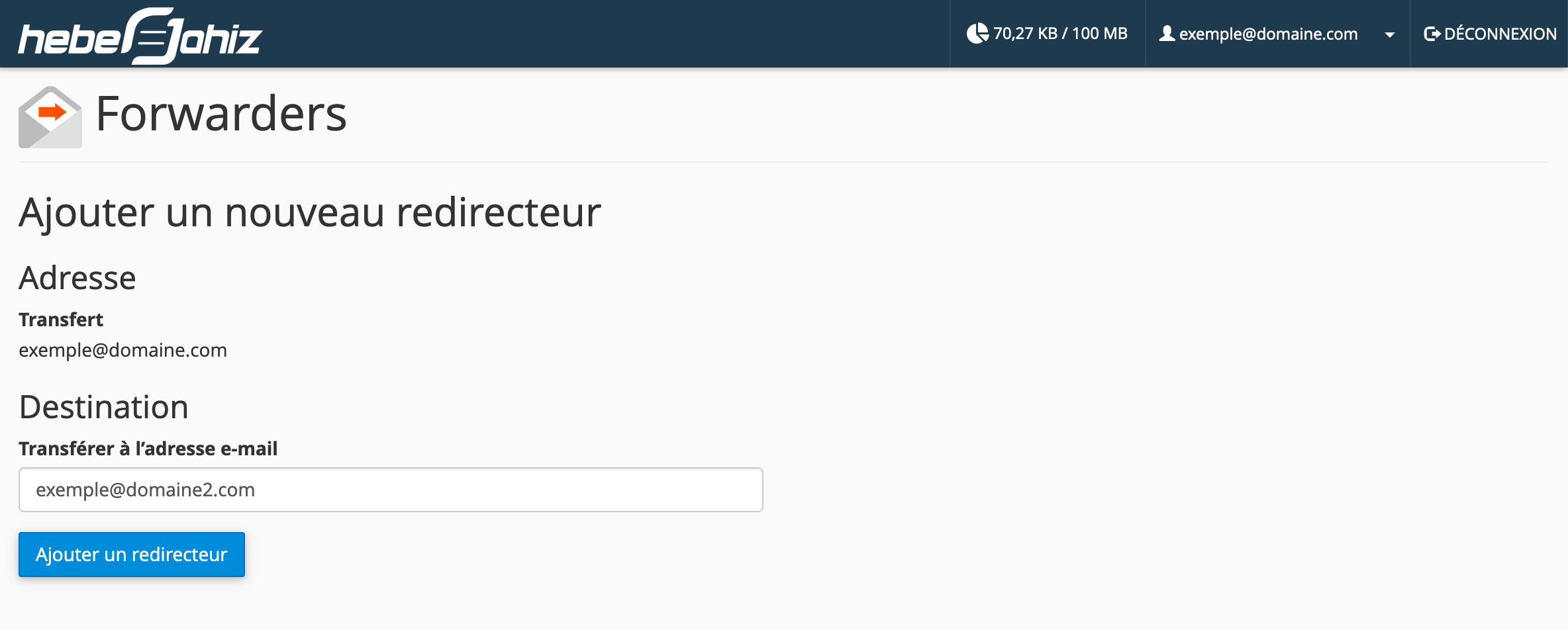 Webmail - Ajuter une redirection email