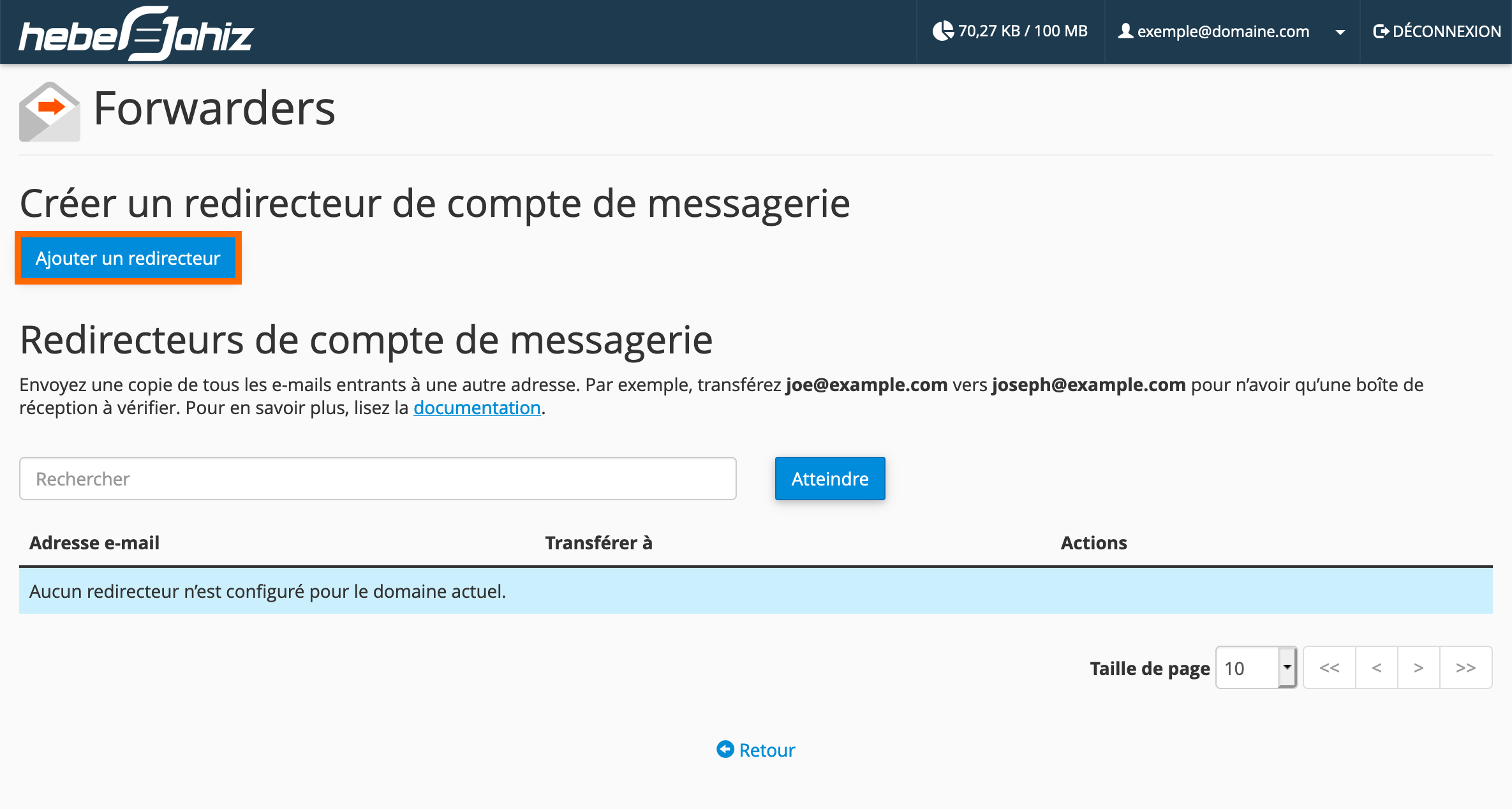 Webmail - Ajouter un redirecteur
