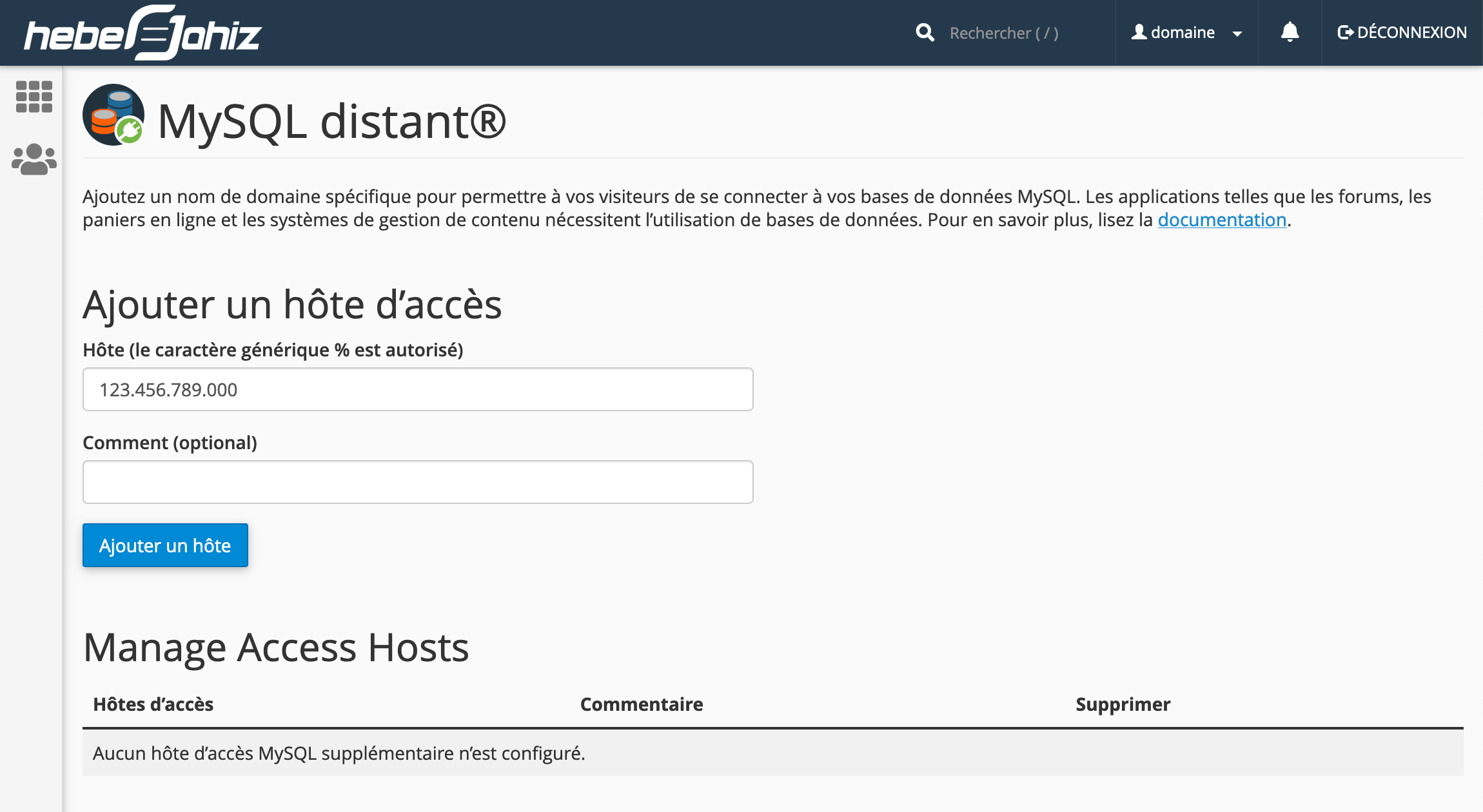 cPanel : Ajout d'un hôte distant