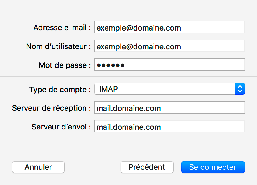 MacOS Mail : Paramètres du compte