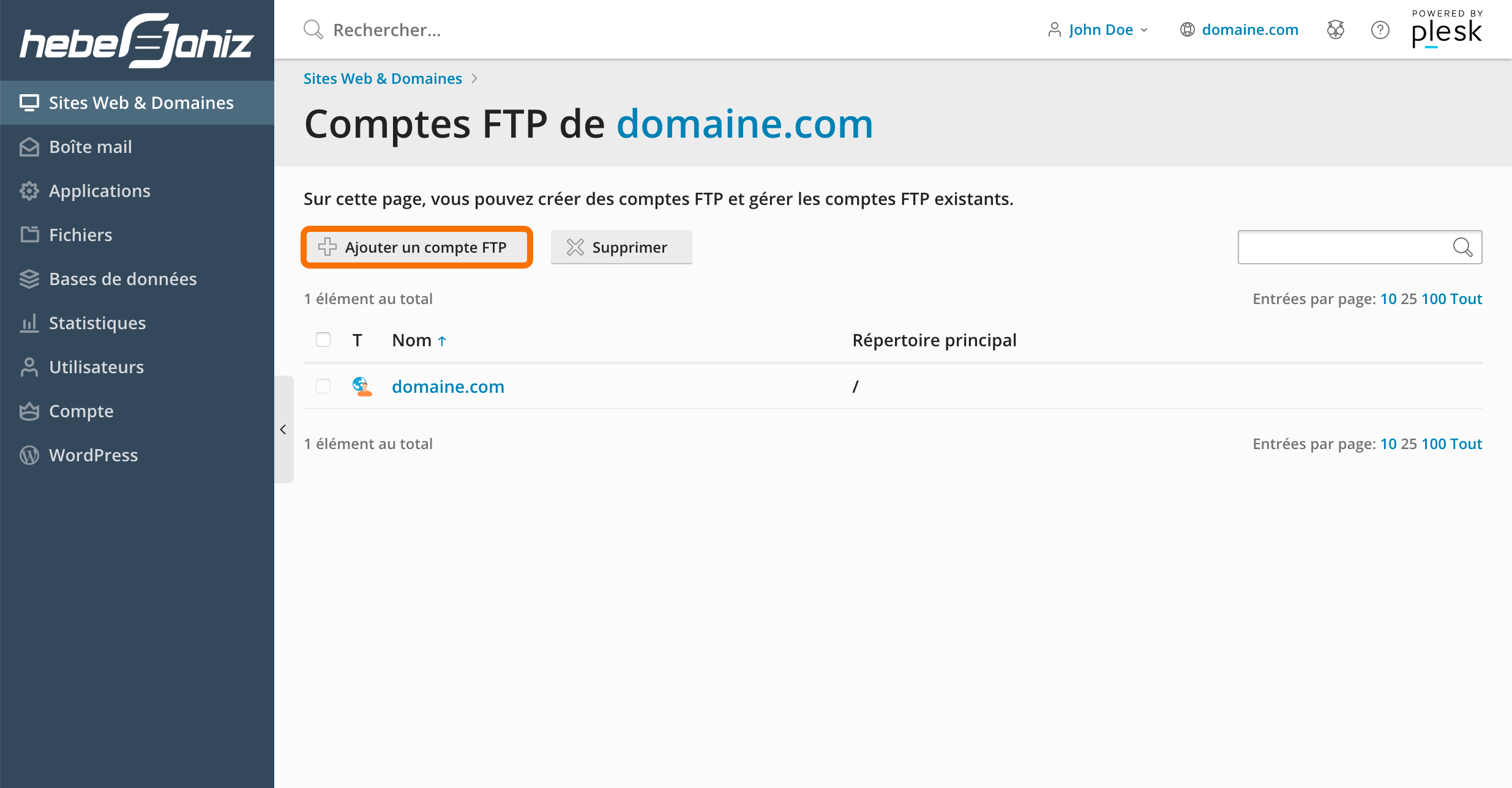 Plesk : Add FTP Account FTP