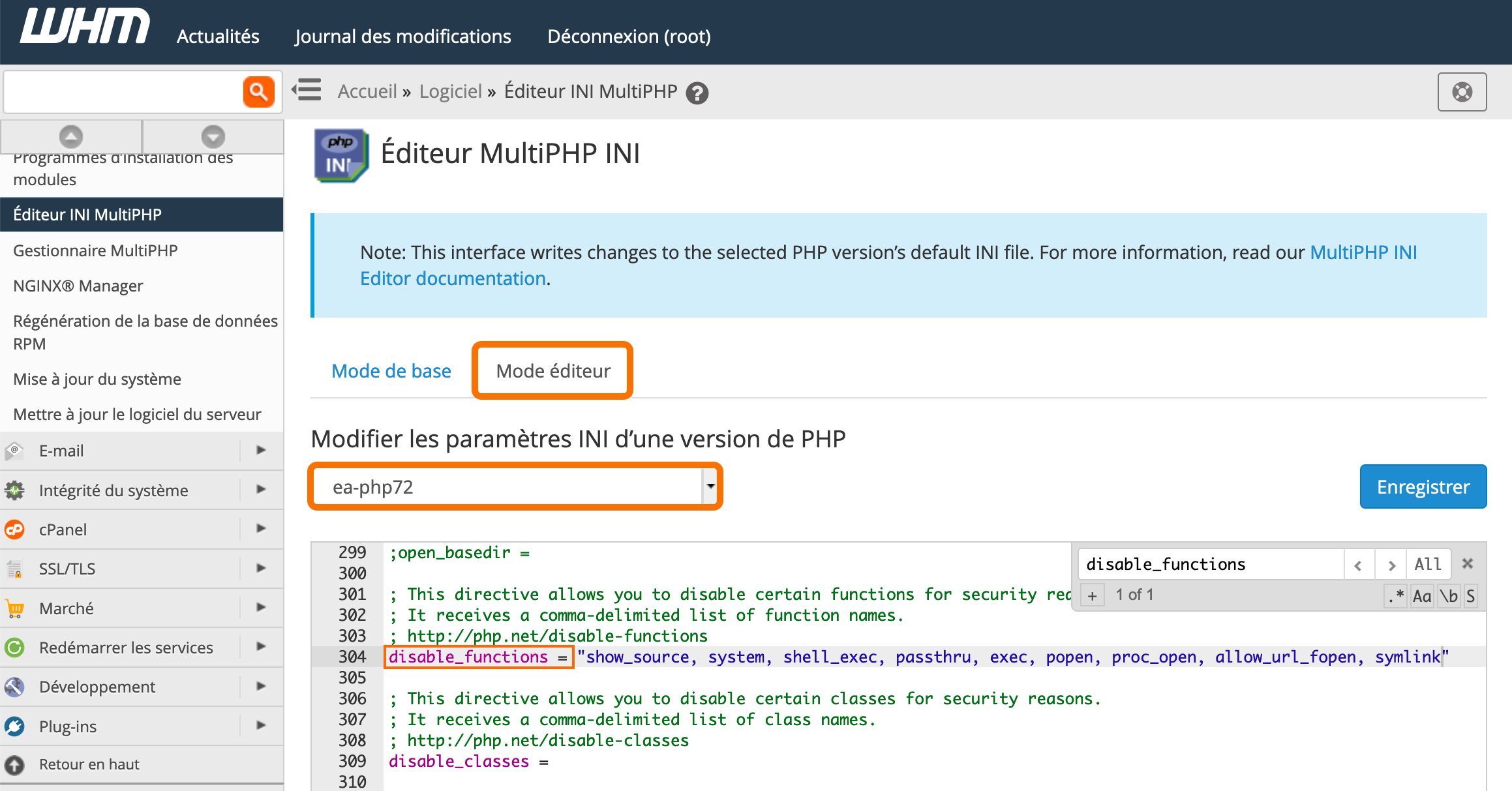 WHM : MultiPHP INI Editor