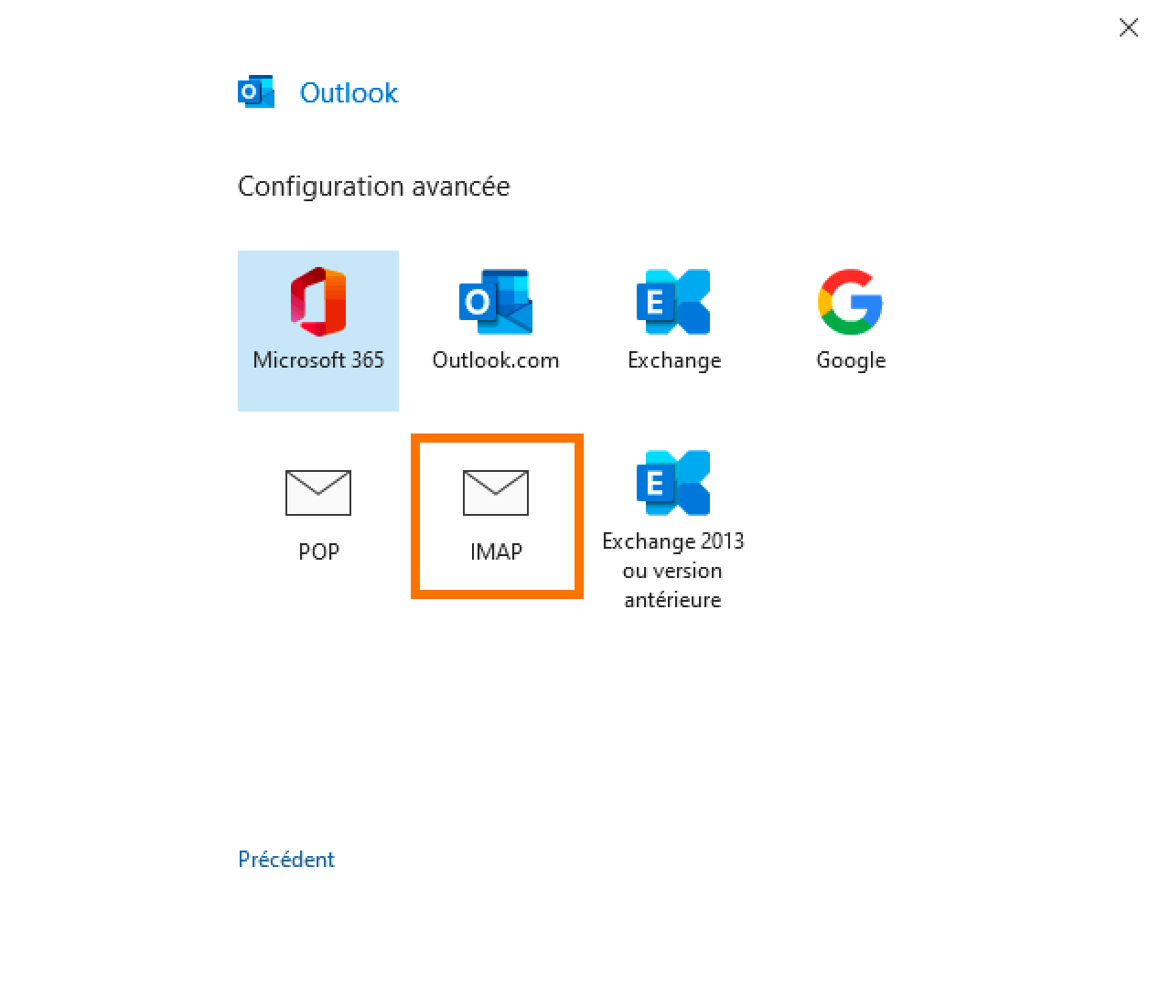 Outlook 365 : Compte IMAP