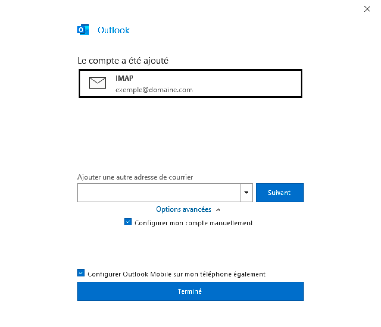 Outlook 365 : Compte configuré
