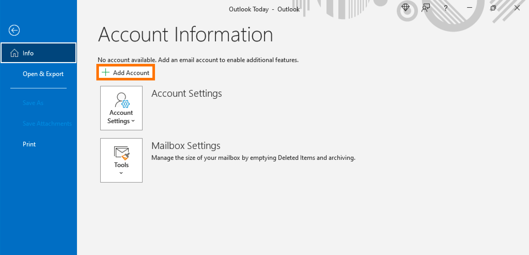 Windows : Outlook 365 - Add Account
